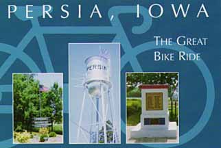 Persia, Iowa's only postcard. It marks an annual bike race in the region which goes through the town.