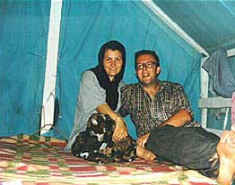 Jan and Ayse van Assche in a tent on the Caspian coast