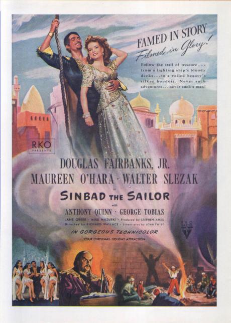 MON CINEMA: Douglas Fairbanks j.r. & Maureen O'Hara in "Sinbad the Sailor" (1947)