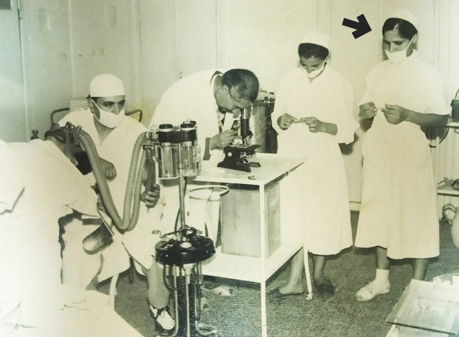 Mahboobeh Zamani in surgery room at Missaghieh Hospital, Tehran, Iran. Circa 1958