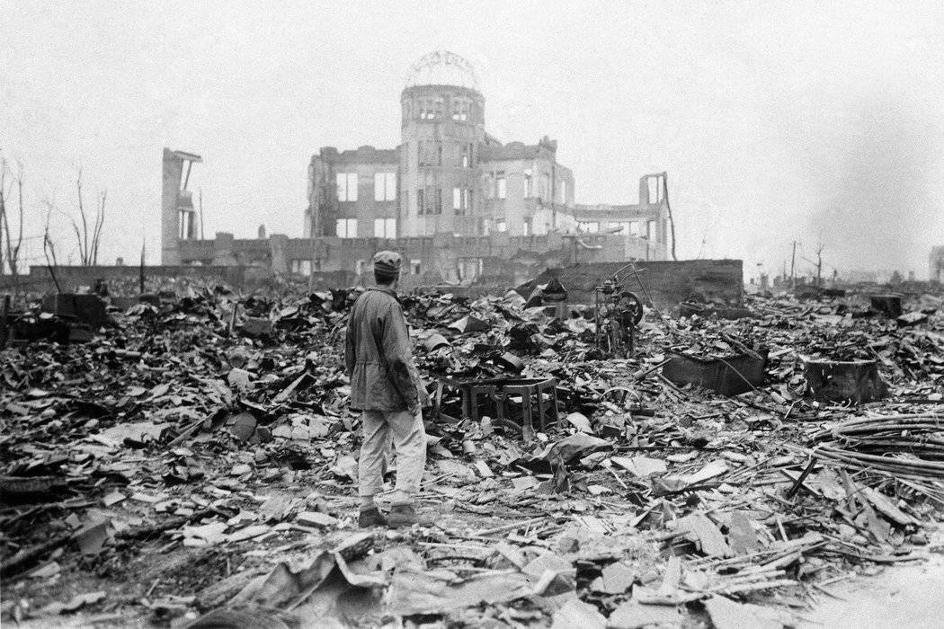 A huge expanse of ruins left after the explosion of the atomic bomb in Hiroshima.