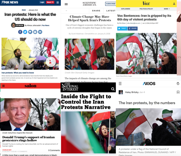 Fox News, Scientific American, Vox, Salon, National Interest and Axios were among the outlets that used unidentified photos of protests not in Iran to illustrate stories about protests in Iran. 