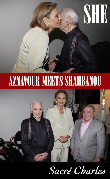 SHE: Charles Aznavour Greets Shahbanou Farah at Concert For Armenia