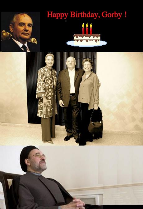 HAPPY BIRTHDAY GORBY: Shahbanou Farah, Mikhail Gorbachev and Mahnaz Afkhami 