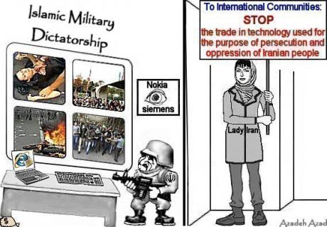 Cartoon: Stop oppressive trade with the Islamic Military Dictatorship of Iran