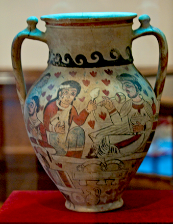 Colorful Sassanian Vase With Fresco From Merv
