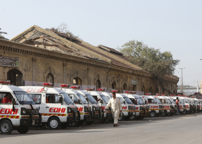 Some of the 500 Edhi ambulances operating in Karachi.