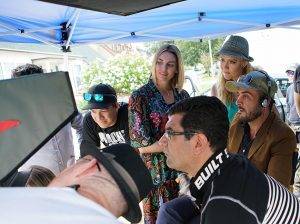 Sam Khoze, Director Ali Atshani, Taylor Cole and Dominique Swain on the set of the film "1st Born"