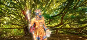 King Xerxes in front of a tree